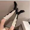 Boots Women's Knee Pearl Chain Square Toe Fashion Winter Female Shoes Leather Chemky Cheelds Entaval Foowears Zapatos Mujer