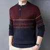 Męskie swetry męskie blok kolorowy sweter vintage w paski dzianina z ekipą detaliczną na zimę na zimę gęsty ciepły pullover