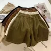 Frauen Shorts Cord Für Frauen Herbst Winter Hohe Taille Breite Bein Lässig Vintage Lose Kurze Hosen Weibliche