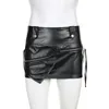 Gonne Gonna corta in pelle PU nera Giunzioni micro elastiche Love Zipper Wrap Hip Bottoms sexy