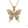 Pendant Necklaces Insect Butterfly Hip Hop Iced Out Cubic Zirconia Necklace Women Men Fashion Jewelry With 24 Inch Rope Link Chains D Dhndl