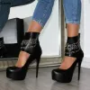 Sukeia новые женские туфли-лодочки из искусственной кожи с пикантной цепочкой и круглым носком на шпильке, черные туфли для вечеринок, женские американские большие размеры 5-20