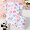 Ensembles de vêtements Mode Été Enfant Enfants Bébés Filles Vêtements Imprimé Floral À Manches Courtes O-cou T-shirts Hauts Taille Élastique Shorts Tenues