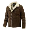 Qnpqyx jaqueta quente de camurça falsa masculina, forro de veludo, outono inverno, grosso, corvino falso, gola de lã de couro, jaqueta de motocicleta