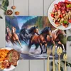 Tapetes de mesa elegante animal cavalo impressão dos desenhos animados correndo pônei linho café placemat antiderrapante almofadas de mesa de computador à prova d'água