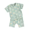 Kledingsets Peuter Babymeisje Kleding Baby Zomerset Leuke bloemenprint Outfit T-shirt met korte mouwen Top Elastisch pak