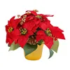 Decorative Flowers Christmas Artificial Poinsettia Plant Potted Red Flower For Holiday Xmas Garden Tabletop Indoor