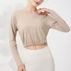 Active Shirts Long Sleeve Loose Breathable Sports T-shirts Women Gym Yoga Fitness Cross Hollowing At The Back Comfortable Soft Crop Top