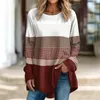 Damesblouses Trendy dameskleding Losvallende top Colorblock blouse met lange mouwen en O-hals voor zachte, ademende trui Herfst