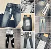 Purple Jeans Men Women Designer Fashion Style Personality Distress Ripped Bike Black and Blue Mixed High Street Patchwork Hip Hop Graffiti Pantspsxsjsw