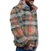 メンズセーターメンメン冬のセーター格子縞の印刷ジップネックライン両側フリーススウェットシャツ厚いターンダウンカラープルオーバートップカレット