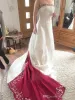 Vintage Red And White Satin A Line Wedding Dresses Real Image Plus Size Embroidery Beaded Bridal Gowns For Garden Country Wedding Dress BC16702