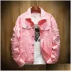 Men'S Jackets Mens Jackets Fashion Jean Jacket Slim Fit Cotton Denim Red White Black Ripped Hole Coats Men Plus Size 5Xl 6Xl 7Xl Outwe Dh57B