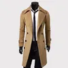 Outono inverno longo trench coat duplo breasted cor sólida comprimento médio à prova de vento grosso britânico fino jaqueta gabardina hombre 240124