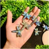 Kunst en ambachten Cadeau Natuurlijke minerale steen Carving Labradoriet Dragonfly Crystal Quartz Beeldje Healing Gem Reiki Home Decoratie D Dhzfi