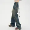 2023 Coréen Y2K Mode Côté Rayé Vintage Bleu Baggy Jeans Pantalon Pour Femmes Jambe Large Droite En Détresse Pantalon Élégant Dame 240118