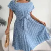 Party Dresses Short Sleeve Round Neck Floral Dress With Lace-up Stitching Summer Women's Over-sized Fashion Casual Commuter Korean Version