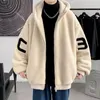 Vestes pour hommes hiver à capuche cardigan à fermeture éclair manteau laine d'agneau polaire épais rembourré pulls veste en vrac fourrure artificielle vêtements masculins