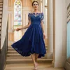 Royal Blue T Length Mother of the Bride Gowns Half Sleeves Mother's Dress for Marriage Bride Lace Beaded Sequined Gowns for African Groom Black Women MD017