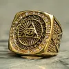 Vintage Heavy 14k Yellow Gold All Seeing Eye Ring For Men Crystal Gold Color Mason Masonic Punk Male Ring Fashion Jewelry Gift