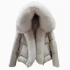 womens thick fluffy winter white parkas loose down jacket with hooded real fox fur placket and collar