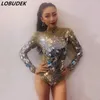 Scene Wear Gold Mirror Rhinestones Bodysuit Sexig Bar Nightclub Women Team Dance Leotard Carnival Party Performance Costume