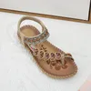 Sandales Summer Fashion Femmes Casual Open Toe Plat Amour Strass Confortable Fond Doux Brillant Pour