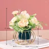 Decorative Flowers Nordic Simulation Plant Flower Decoration Potted Mini Living Room Desktop Artificial Iron Art Ceramics