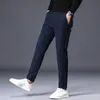 Autumn Winter Pants Men Thicken Fleece Lined Warm Elastic Waist Outdoor Sweatpants Fashion Slim Grey Suit Trousers Male 240122