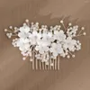 Hair Clips Ceramic Flower Comb Wedding Accessories Bride Headpiece Jewelry Barrettes White Floral Headdresses