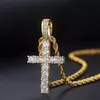 Collier croix pour hommes, chaîne torsadée en acier inoxydable, ensemble de Zircon CZ, pendentif croix, collier pour femmes, bijoux de rappeur hip hop, 20 pouces