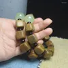 Bracciale a cubo quadrato 1,5 in legno di sandalo verde con perline luminose