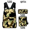 Ryggsäck Hip Hop Novel Camouflage 3D Print 3st/Set Elevens skolväskor Laptop Daypack Lutande axelväska Pencilfodral