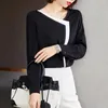 Kvinnors blusar 2024 Profession Office Lady Chiffon Urban Fashion Splicing V Neck Pullover långärmad svart elegant kvinnor skjorta