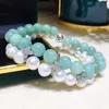 HABITOO – ensemble collier et boucles d'oreilles, magnifique naturel, perle de culture d'eau douce blanche, Bracelet en Jade vert, bijoux en Zircon cubique, cadeau pour femmes, 8-9mm