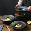 Pratos Japonês Retro Cerâmica Prato de Jantar Restaurante Salada Chapéu de Palha 10 polegadas Redondo Fosco Casa Sobremesa Decoração Talheres