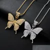 Pendant Necklaces Insect Butterfly Hip Hop Iced Out Cubic Zirconia Necklace Women Men Fashion Jewelry With 24 Inch Rope Link Chains D Dhndl