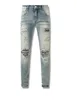 Fashion Designer Casual Mens New jeans viola giuntura strappata marca di strada stradina sottile patch moto gamba lunga gamba per esterni da jogging sportivi per esterni