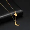 Collier avec pendentif lune et étoile pour femmes et filles, couleur or jaune 14 carats, bijoux de fête, cadeaux, à la mode, 2024