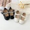 Zapatos de princesa de cuero de PU sólido para niñas, bonitos zapatos informales elegantes con cinta de perlas, suela suave, 240122