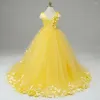 Girl Dresses Yellow 3D Butterfly Applique Tulle Puffy Flower Dress For Wedding Sleeveless Birthday Party Bridesmaid Pageant Gown
