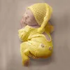 2 PC生まれのPOGRINPOGRINAPS PROPITS CROCHET OUTFIT BABY ROMPER HATセット幼児POシュートビーニーキャップジャンプスーツボディスーツ240122