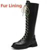 Boots Genuine Leather Tall High Women 2024 Autumn Winter Shoes Lace Up Knee Riding Ladies Brand Designer Quality