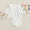 Kledingsets Geboren babymeisjes Casual 2-delige kledingset Zomer T-shirt met lange mouwen Elastisch Ruche Shorts Mooi Voor 18-24 maanden