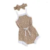 Kläduppsättningar födda babyflickor sommarkläder shorts set ärmlös stickad romper bodysuit ruffled pannband 3 st boho outfit