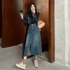 Gonne lunghe in denim da donna larghe a vita alta tutto-fiammifero Casual retrò effetto consumato streetwear spacco Harajuku Y2k autunno moda chic