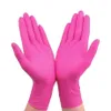 使い捨て手袋ピンク廃棄可能なニトリルゴムラテックスラテックスユニバーサルキッチンクリーニングガーデニングパープル100pcs245l