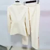 Two Piece Jacket Pants Beige Women's Office Single Chest Red Button Personalized Customized Jacket Pants Formal Set 240127