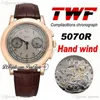 TWF Platinum Compliacttions Cronógrafo 5070R Cuerda manual Reloj automático para hombre Oro rosa de 18 quilates Esfera gris Cuero marrón PTPP Puretim275i