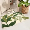 Honlaker Green Leaves Flocking Bath Mat Nonslip Absorbent Microfiber Bathroom Rug Home Entrance Door Super Soft Carpet 240122